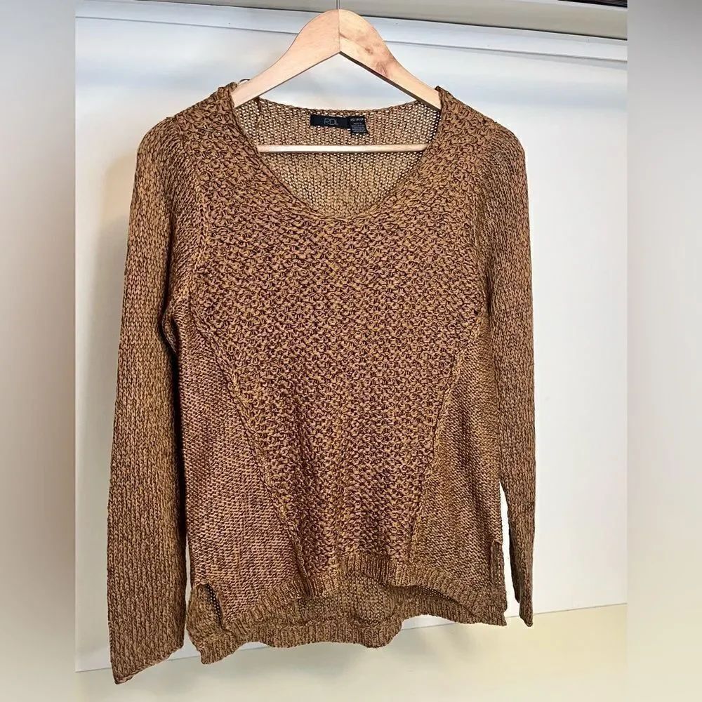 NWT RDI Womens Brown Knit Pullover Crew Sweater size XS